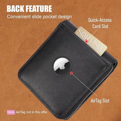 STAR VISTA Aurel Full Grain Leather Wallet for Men, RFID Blocking, 13 Card Slots, YKK Zipper Compartment, AirTag Slot, ID Window, Black in Saudi Arabia