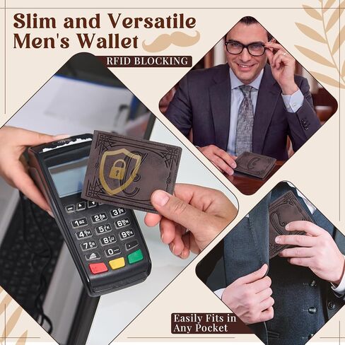 Sadnyy محفظة مخصصة لعيد الأب للرجال من الجلد الطبيعي RFID بلوك ثنائي الطي محفورة هدايا مخصصة للزوج (حرف C) in Kuwait