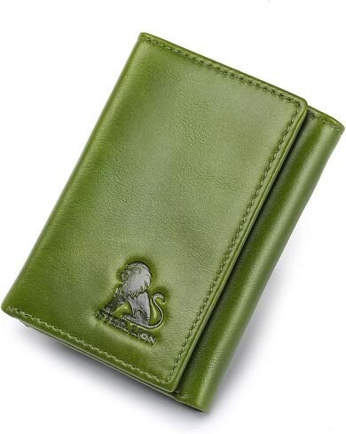 Trifold Wallet for Men and Women, RFID Blocking Cowhide Leather Wallet with 2 Clear ID Windows, 11 Card Slots, Slim Design and Snap Closure for Everyday Carry, Travel and Gifts (Green) in Kuwait