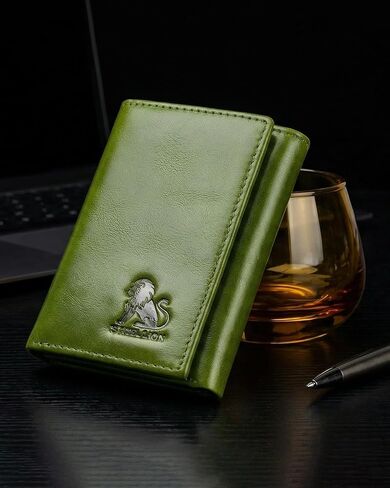 Trifold Wallet for Men and Women, RFID Blocking Cowhide Leather Wallet with 2 Clear ID Windows, 11 Card Slots, Slim Design and Snap Closure for Everyday Carry, Travel and Gifts (Green) in Kuwait