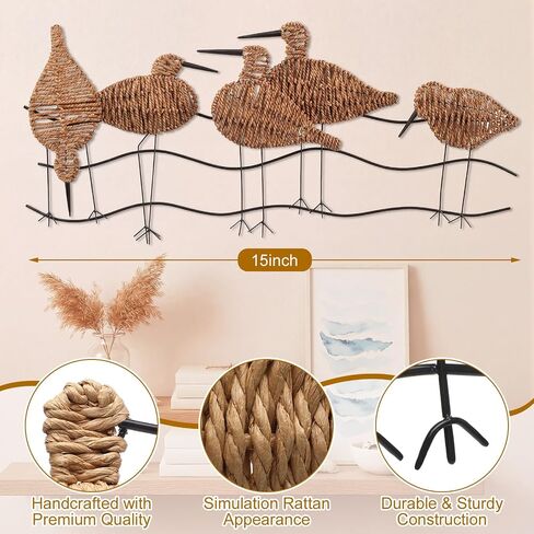 RattanView Wicker Coastal Seagull Wall Decor Seagull Wall Art Hanging Decors Handmade Wicker Beach Ocean Theme Ornaments Coastal Sculpture for Boho Bathroom Indoor Outdoor Art in Saudi Arabia