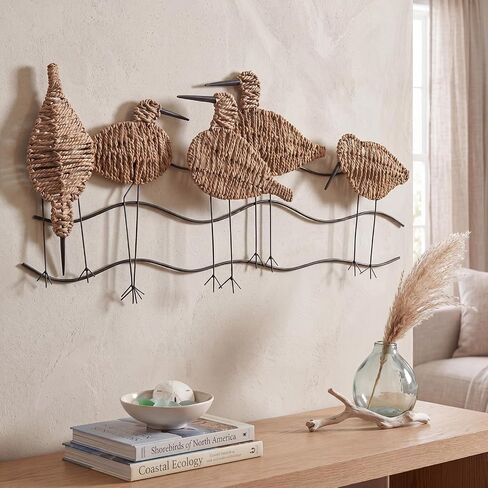 RattanView Wicker Coastal Seagull Wall Decor Seagull Wall Art Hanging Decors Handmade Wicker Beach Ocean Theme Ornaments Coastal Sculpture for Boho Bathroom Indoor Outdoor Art in Saudi Arabia