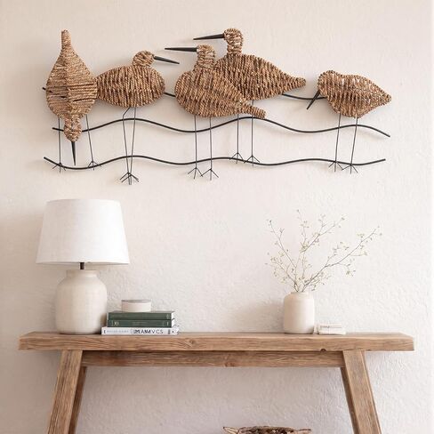 RattanView Wicker Coastal Seagull Wall Decor Seagull Wall Art Hanging Decors Handmade Wicker Beach Ocean Theme Ornaments Coastal Sculpture for Boho Bathroom Indoor Outdoor Art in Saudi Arabia