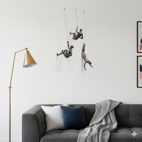 NestVogue Set of 3 Climbing Man Wall Sculpture - 3D Industrial Mountaineering Statue, Modern Abstract Rock Climber Wall Art, Easy-to-Hang Resin Figurine for Home Gym Office Decor, Vintage Bronze in Kuwait
