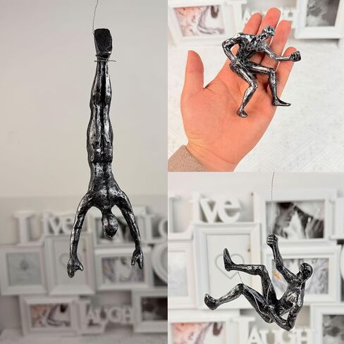 NestVogue Set of 3 Climbing Man Wall Sculpture - 3D Industrial Mountaineering Statue, Modern Abstract Rock Climber Wall Art, Easy-to-Hang Resin Figurine for Home Gym Office Decor, Vintage Bronze in Kuwait