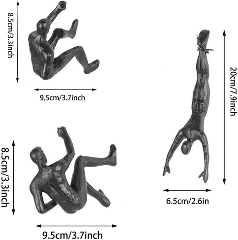 NestVogue Set of 3 Climbing Man Wall Sculpture - 3D Industrial Mountaineering Statue, Modern Abstract Rock Climber Wall Art, Easy-to-Hang Resin Figurine for Home Gym Office Decor, Vintage Bronze in Kuwait