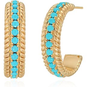 Hoop Earrings for Women, 14K Gold Plated Cubic Zirconia Turquoise Rope Texture Gem Earrings Classic Jewelry in Saudi Arabia