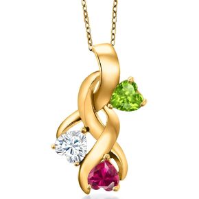 Gem Stone King 18K Yellow Gold Plated Silver Green Peridot and White Moissanite and Red Created Ruby Pendant For Women (1.52 Cttw, Gemstone August Birthstone, Heart Shape 5MM, 18 Inch Chain) in Saudi Arabia