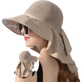 Women Wide-Brim Sun Hats UV-Protection with Neck Flap Breathable Mesh Beach Bucket Hat for Hiking Fishing Gardening in Saudi Arabia