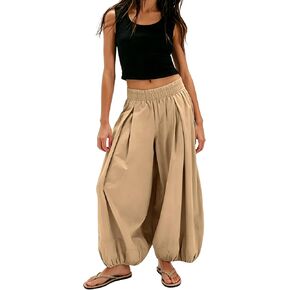 Women's Wide Leg Balloon Pants Loose Elastic Waist Trousers Summer Casual Workout Harem Pants with Pockets in Saudi Arabia