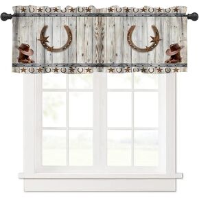 West Country Wooden Doors Valance Curtain for Kitchen,Old Country Ranch Texas Western Cowboy Star Sign Barn Door Windows Treatment Drapes for Bathroom Bedroom Living Room Farmhouse 54x 18 in in Saudi Arabia
