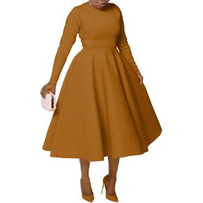 Women's Vintage Swing Dresses Long Sleeve A Line Casual Party Cocktail Church Formal Maxi Dress with Pockets in Saudi Arabia