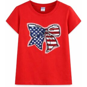 Girls 4th of July Shirt American Flag Shirts Bow Reversible Sequin Top Kids for Toddler and Girls Size 2-8 in Saudi Arabia