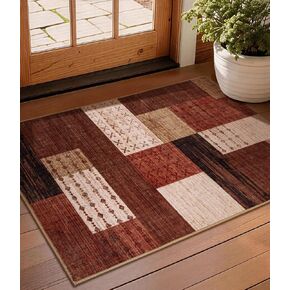 YIHOUSE Brown Modern 5x7 Area Rugs for Living Room, Washable Geometric Patchwork Rug for Bedroom Playroom Non Slip Low Pile, Southwestern Rustic Throw Carpet for Entryway Home Office in Saudi Arabia