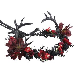 Green Fairy Antler Crown, Forest Woodland Elf Flower Headband with Gold Deer Horns, Fantasy Renaissance Elven Floral Headpiece for Women Renfaire Outfit Hallween Costume Cosplay Accessories in Kuwait