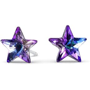 925 Sterling Silver Star Stud Earrings with Austrian Crystals, Blue, 10mm, Butterfly Push Back, Minimalist Style in Kuwait