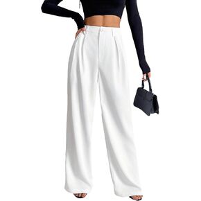 Women Wide Pants Office HIGT Elastic Waist Casual Pants Work Loose Fit Trousers Pleated Waist Back Business in Saudi Arabia