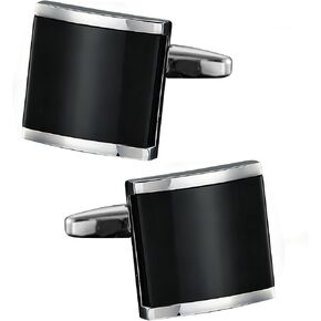 Men's Black Zircon Cufflinks, Silver Plated Rectangular Cuff Links Mens for French Cuff Shirts, Black Cufflinks for men Classic Business & Wedding Jewelry Perfect Father's Day with Gift Box in Saudi Arabia