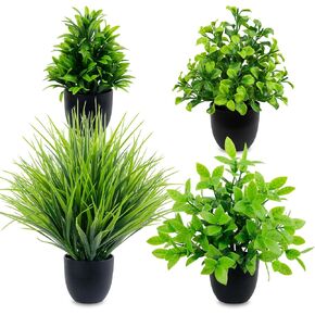 LOYWREE 4 Pack Mini Fake Plants Small Artificial Greenery Potted Plants in Black Pots for Home Office Desk Table Bathroom Farmhouse Room Decor in Saudi Arabia