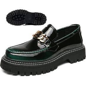 Men's Patent Leather Platform Penny Loafers Classic Round Toe Lug Sole Business Dress Shoes Daily Non-Slip Shock Absorbing Casual Shoes in Saudi Arabia