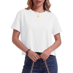 Pure Cotton Crop Tops for Women Short Sleeve Boxy Loose Fit Cropped T Shirts Crew Neck Drop Shoulder Basic Tees 2026 in Saudi Arabia