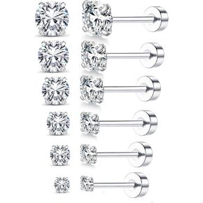 8MM Extra Long Post Earrings for Thick Earlobes,20G Hypoallergenic Flat Back Earrings for Women Men Stainless Steel Stud Earrings CZ Studs Surgical Steel Cartilage Earrings for Sensitive Ears in Saudi Arabia