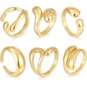 17 MILE Chunky Gold Rings for Women Non Tarnish, 18K Gold-Plated Statement Open Stacking Rings, Stackable Knuckle Band Ring Set in Saudi Arabia