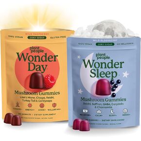 Plant People WonderDay & WonderSleep Mushroom Gummies Bundle – Daily Energy, Mood & Immune Support + Nighttime Sleep & Relaxation – Vegan - 60 Count Each in Saudi Arabia