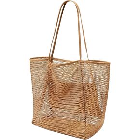Women's mesh beach bag, summer travel mesh tote bag with large inner pocket, essential for pool vacation beach in Saudi Arabia