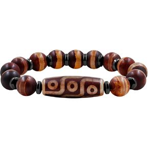 Authentic Tibetan Nine Eyes Dzi Spiritual Bracelet | Healing Tibetan Meditation Good Fortune Bracelets | Blessing Good Luck Elastic Jewelry with Prayer Beads | Feng Shui Meditation Wristband in Saudi Arabia