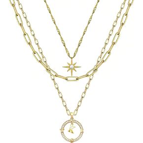 Gold Layered Necklaces for Women, 16K Gold Plated Chunky Paperclip Chain Choker Initial Letter A-Z Necklace Personalized Jewelry Mothers Day Gift in Saudi Arabia