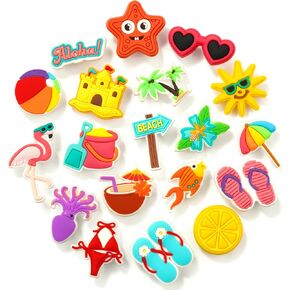 Summer Beach Shoe Charms Set, Colorful Tropical Charms for Shoes, Sandals, Wristbands & Bags, Fun Vacation Accessories with Flamingo, Palm Tree, Sun, Coconut, Flip Flops (20 PCS) in Kuwait