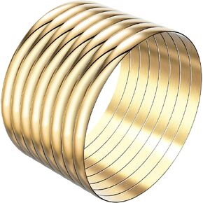 Linkidea Plus Size Bangle Bracelets Set for Women, Set of 8 Stainless Steel Extra Large Round Golden Bangles, 8.6 Inches (L) in Kuwait