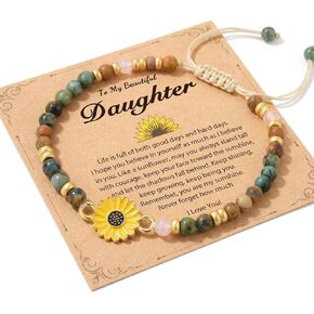 Natural Stone Beaded Sunflower Bracelet for Sister, Niece, Mentor - Adjustable Cord Jewelry, 16th/18th/21st Birthday Gift, Inspirational Positivity Gift for Her in Saudi Arabia