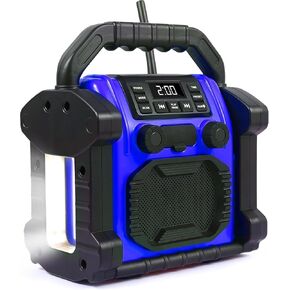 Jobsite Radio Speaker, 30w Ipx 66 Waterproof Fm Clock Radio Portable with LED Lights, Anticollision Fm Radios for Constrution Site/Outdoor/Fishing/Party/Camping (Blue) in Saudi Arabia
