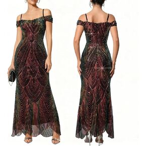 VJJ AIDEAR Women’s Off Shoulder Sequin Prom Dress Spaghetti Straps Evening Gown with Sparkly Glitter in Saudi Arabia