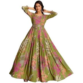 madhuram textiles Women’s Embroidered Rayon Anarkali Dress | Long Flared Ethnic Gown with Full Sleeves for Party & Festive in Kuwait