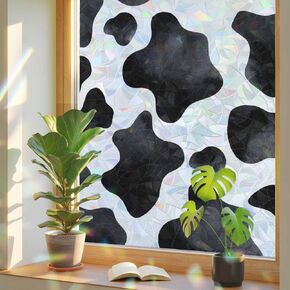 Cow Printed Window Privacy Film Rainbow Static Cling Stain Glass Window Film for Glass Door, Decorative Sunroof Decal Sticker for Car Bathroom Home 19.6"x39.3" Farmhouse Black White Animals Textured in Saudi Arabia