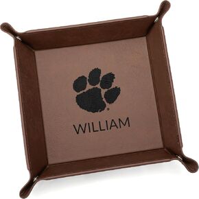 Lifetime Creations Personalized Clemson Tigers Valet Tray (Dark Brown) - Officially Licensed, Tiger Paw Vegan Leather Men's Catchall, Organizer, Graduation Father's Day Birthday Gift for Football Fan in Saudi Arabia