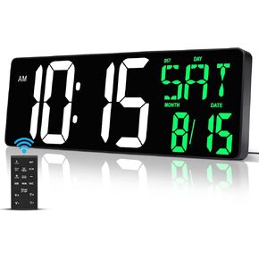 17 Inch Large Digital Wall Clock with Remote Control, Automatic Brightness Dimmer Digital Wall Clock Large Display with Day/Date/Temperature, Snooze, Count Up & Down Timer for Living Room, Office, Gym in Saudi Arabia