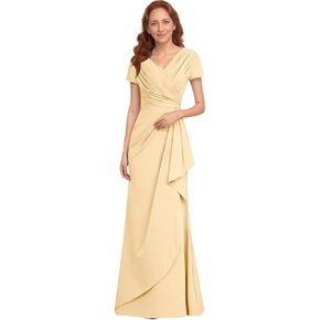 Short Sleeves Mother of The Bride Dress for Wedding Chiffon Mermaid V Neck Formal Evening Party Gowns for Women in Saudi Arabia