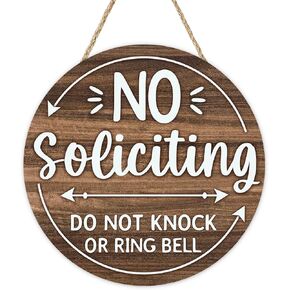 No Soliciting Front Door Sign, Funny Do Not Knock or Ring Bell Wooden Hanger Office Business Work from Home Decor, Farmhouse Humorous No Solicitation Wreath Indoor Wall Hanging Decoration in Kuwait
