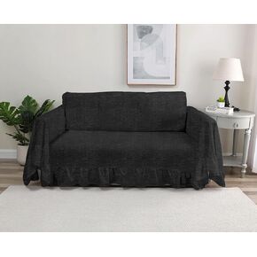 Rustic Linen Sofa Cover with Tie Strings, Full Couch Protector Durable Throw Slipcover Ruffled Edge (White, Sofa) in Saudi Arabia
