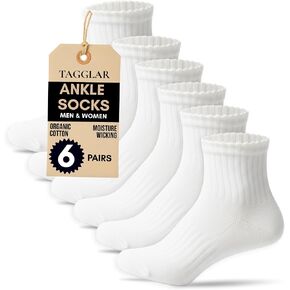 Ankle Socks for Men & Women – 78% Organic Cotton, Moisture Wicking, Arch Support,Cushioned Athletic Comfort (6 Pairs) in Saudi Arabia