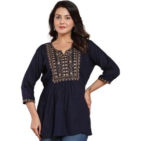 Women's Embroidered Viscose Rayon Tunic Top – Boho Ethnic Kurta for Office, Casual, And Daily Wear in Saudi Arabia