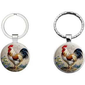 2PCS Chicken Keychain Western Funny Rooster Alloy Decor Round Ornament Kids Birthday Gifts Keyring for Chick Lover Chicken Themed Purse Bag Backpacks Car Key Charms for Men Women Girls in Saudi Arabia