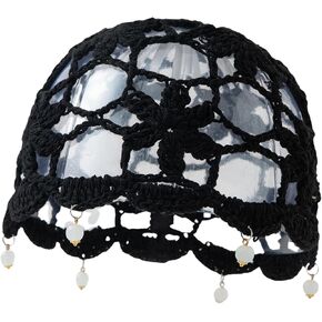 Women's Summer Handmade Crochet Hat Beaded Trim Hollow Out Knit Boho Beanie in Saudi Arabia
