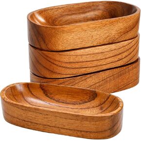 Mechi 4 Pack Decorative Oval Wood Bowl, 7 Inch Long Handcrafted Wooden Boat Bowl, Small Entryway Catchall Tray Holder for Snack, Sauce, Jewelry, Ring, Key, Remote, Home Decor, Table Centerpiece in Kuwait