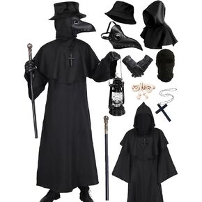 Adult Plague Doctor Costume Men Halloween Medival Steampunk Leatherface Costume with Mask Cane Hat Gloves Belt in Saudi Arabia