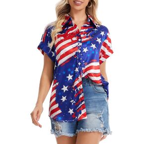 Short Sleeve Shirts for Women V Neck Cuffed Sleeved Collared Button Down Shirt Casual Summer Tops Loose Blouse in Saudi Arabia